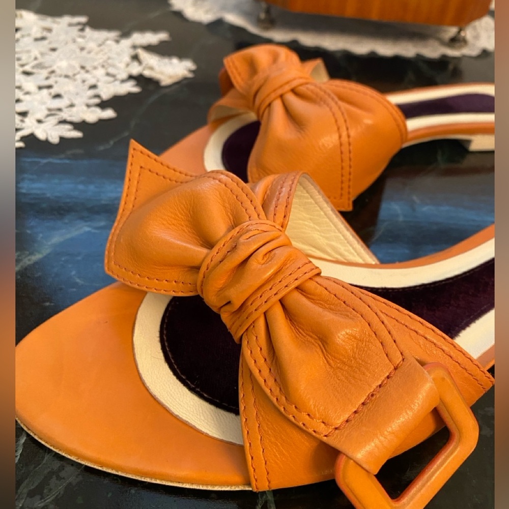 Orange Leather Women's Shoes with Bow Detail